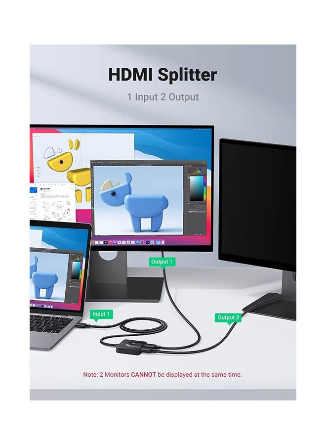 يو جرين محول ومقسم ‎ثلاثي الأبعاد بمدخلي HDMI ومخرج HDMI  بكابل يدعم جودة 4K عند تردد 60 هرتز ودقة 1080p لأجهزة الكمبيوتر واللابتوب والسويتش ومشغل بلو-راي وأجهزة روكو وتي في ستيك وإكس بوكس وبلايستيشن 5 وبلايستيشن 4 وشاشات التلفزيون بدقة عالية الوضوح أسود - Image 4